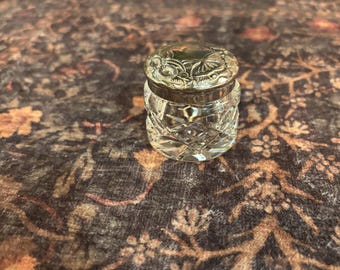 Waterford Cut Crystal Powder Jar with Silver Plated Lid, 2” Tall [SP]