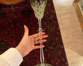 Baccarat “Tsar” Crystal Water Goblet – Lime Green Overlay | 14” Tall | Rare Colorway