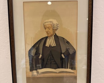 アンティーク 1874年 ヴァニティ・フェア リトグラフ – サー・ジョン・ウォルター・ハドルストン作 – 「猿」のサイン入り – 手彩色クロモリトグラフ – 額装済み [SH183]