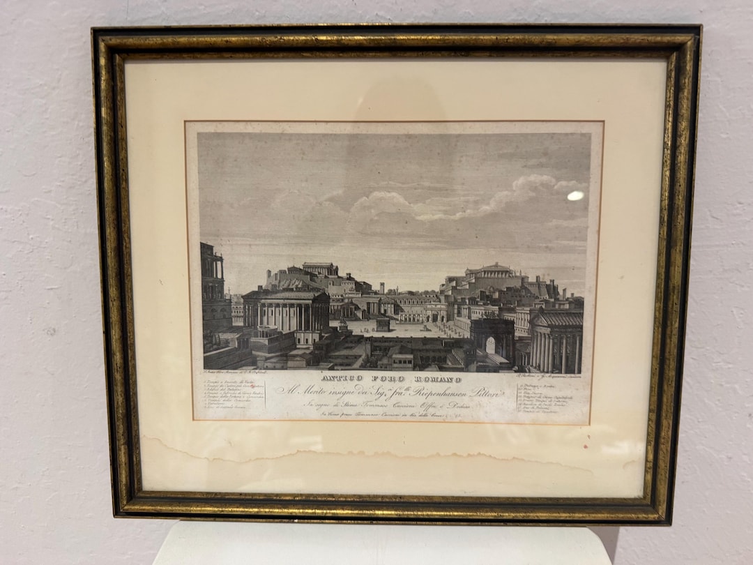 Antique Foro Romano Engraving, 1858 | “Antico Foro Romano” | P. Parboni & G. Acquaroni | Italian Architectural View of Roman Forum [SH120]