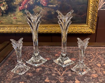 Juego de 4 candelabros de cristal Mikasa / Estilo Art Déco / Cristal escultural
