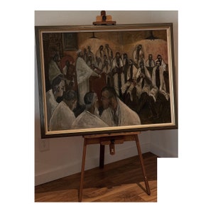 1960s Mid-Century Oil Painting Jewish Rabbi&#39;s Synagogue, Framed