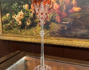 Baccarat “Tsar” Crystal Water Goblet – Ruby Red Overlay | 14” Tall | Monumental Scale