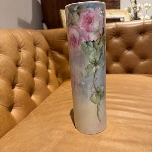Antique Royal Austria O. & E.G. Hand-Painted Vase – Pink Roses, 11” Tall [SS43K]