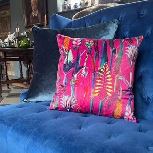 Cerise botanical velvet cushion, scatter cushions. Luxury velvet cushion. Multiple sizes, cushion with zip