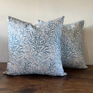 Handmade William Morris Willow leaves Cotton Cushion: Modern blue accent throw pillow