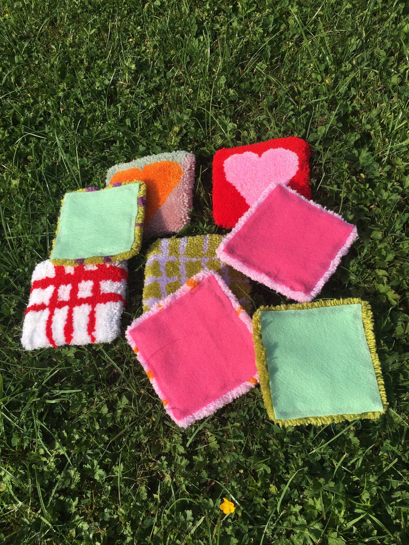 Checkered Mug Rugs Rug Tufted Coasters Lilac Pink Olive Green Etsy UK