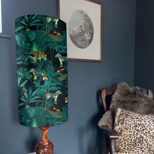 Jungle Velvet cylinder lampshade extra tall lampshade jungle cheetah, zebra, parrot velvet