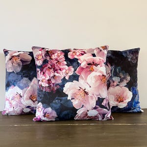 Pink & purple floral velvet cushion, scatter cushions. Luxury velvet cushion. Multiple sizes, cushion with zip