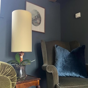 Lemon yellow cotton drum extra tall cylindrical lampshade, with a white lining