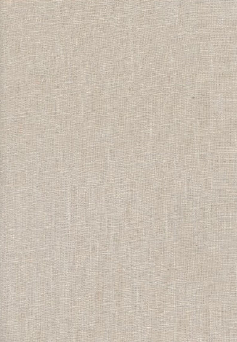 May include: A light beige fabric with a visible woven texture. The material features a consistent grid-like pattern created by the interlacing of horizontal and vertical threads, resulting in a neutral, solid-colored textile surface.