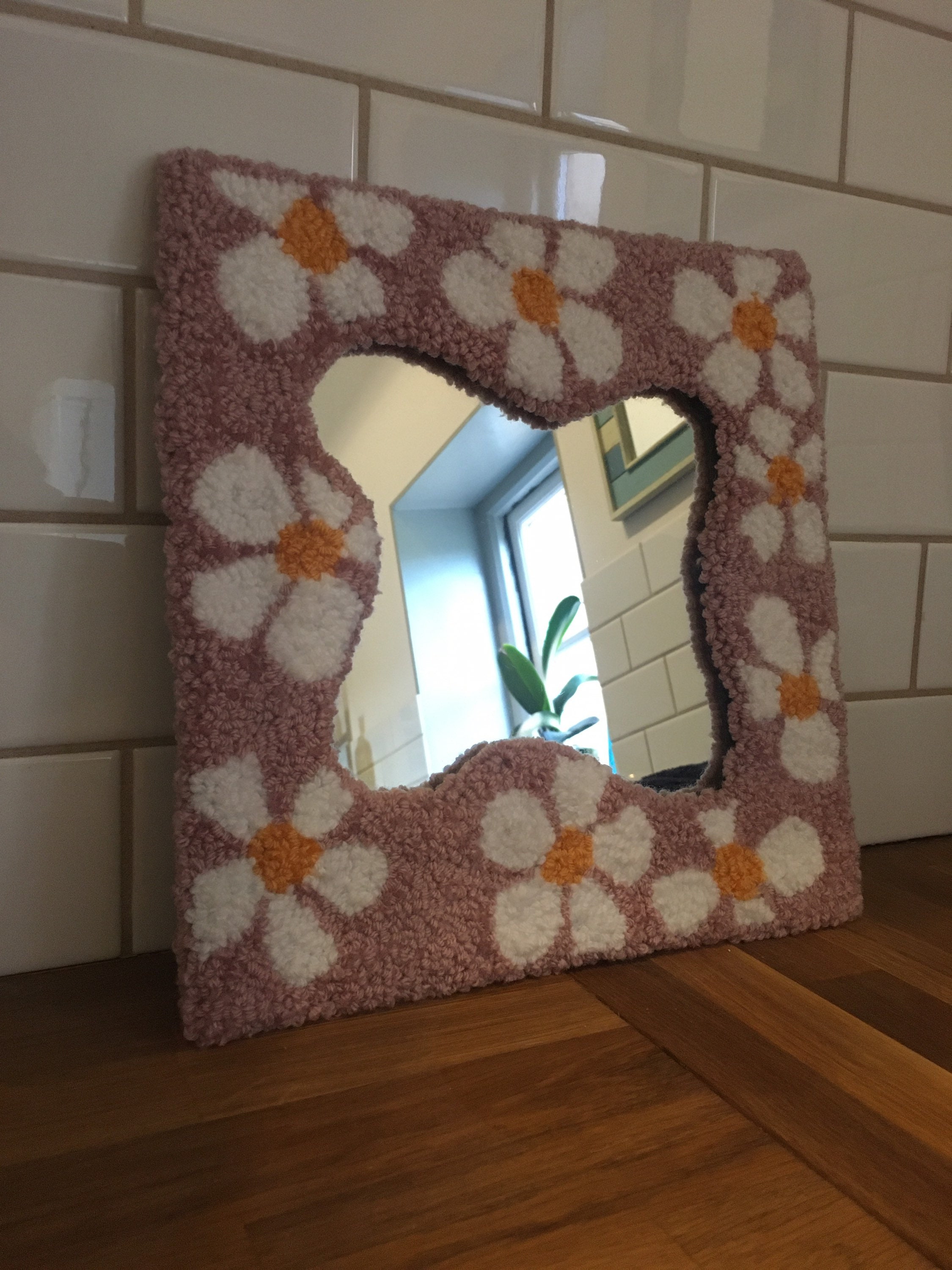 Tufted Mirror Daisy Mirror Pink With White Daisies Punch Etsy