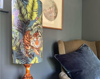 Bengal tiger Velvet cylinder lampshade, extra tall lampshade bengal tiger jungle velvet, with a white lining