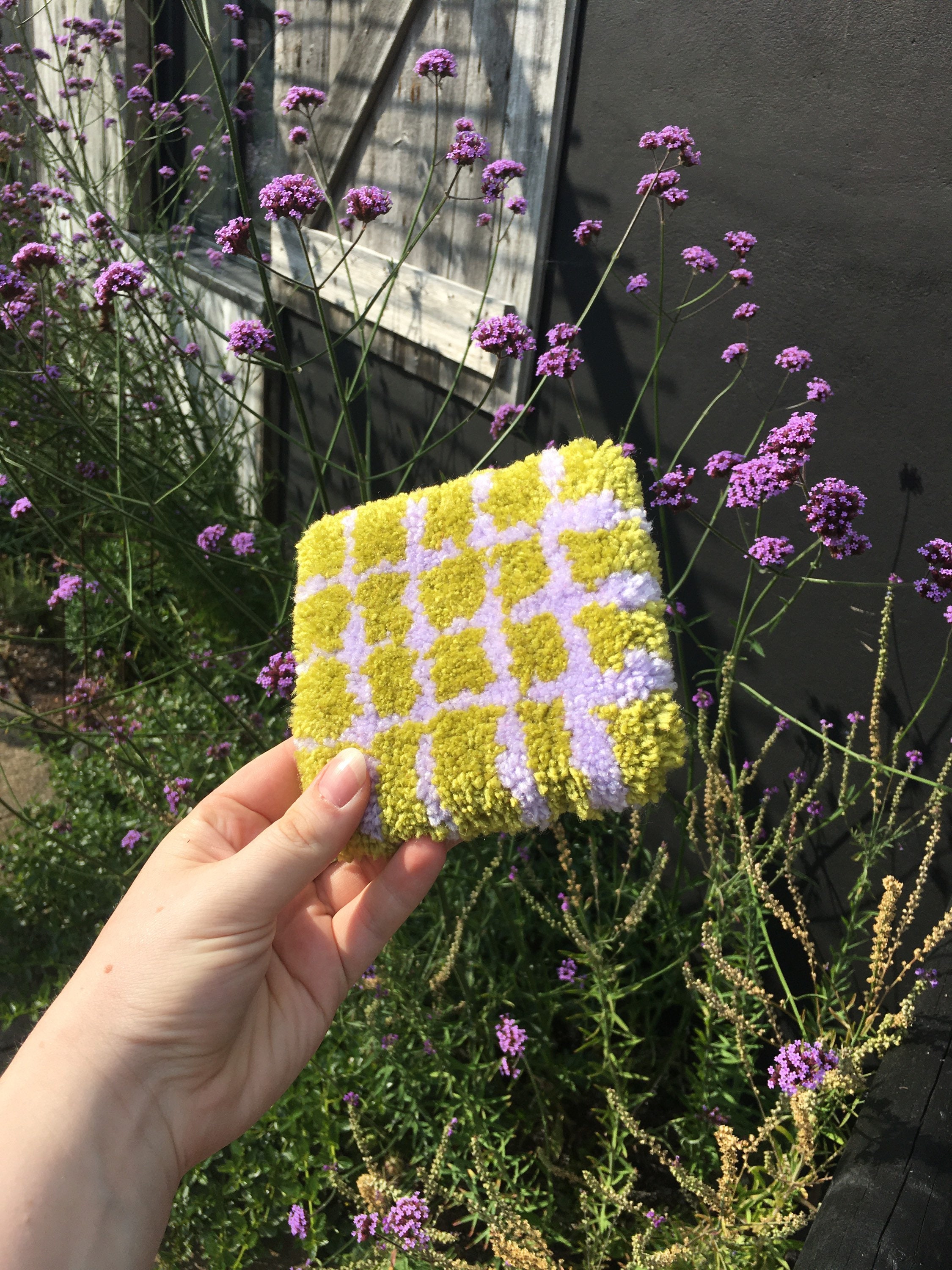 Checkered Mug Rugs Rug Tufted Coasters Lilac Pink Olive Green Etsy UK