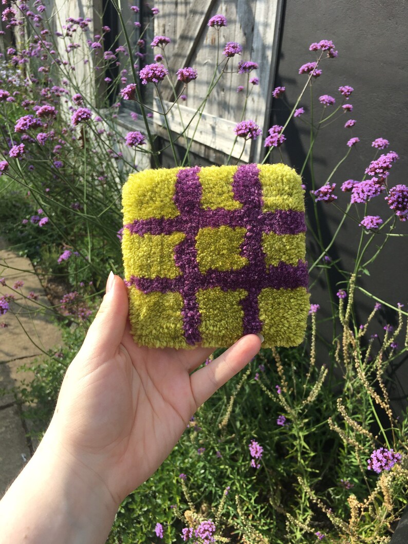 Checkered Mug Rugs Rug Tufted Coasters Lilac Pink Olive Green Etsy UK