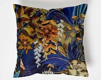 Midnight Floral Velvet Cushion: Luxury Navy Blue Scatter Cushion