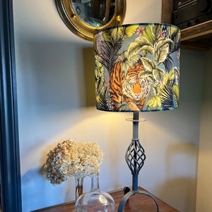 Bengal Tiger velvet drum lampshade ceiling shade with a white lining