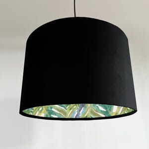 Black velvet drum lampshade, double sided lampshade with palm leaves cotton interior, ceiling light shade