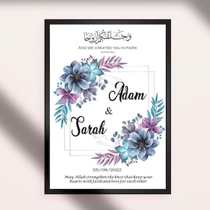 Nikkah Print, Nikah Gifts, Personalised Islamic Wedding Frame, Muslim Couple Gift, Wedding Gift, Islamic Print, Islamic Frame, Muslim, Verse