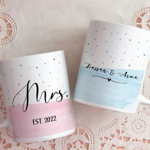 Mr. and Mrs. Mugs, Personalised Wedding Mugs, Couples Gift Mugs, Anniversary Gift for Couple Anniversary Gift Wedding Present Bridal Shower image 1