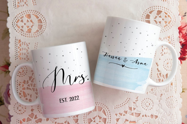 Mr. and Mrs. Mugs, Personalised Wedding Mugs, Couples Gift Mugs, Anniversary Gift for Couple Anniversary Gift Wedding Present Bridal Shower image 1