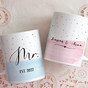 Mr. and Mrs. Mugs, Personalised Wedding Mugs, Couples Gift Mugs, Anniversary Gift for Couple Anniversary Gift Wedding Present Bridal Shower image 2