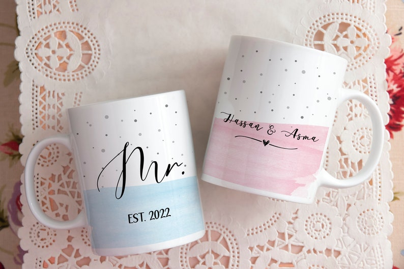 Mr. and Mrs. Mugs, Personalised Wedding Mugs, Couples Gift Mugs, Anniversary Gift for Couple Anniversary Gift Wedding Present Bridal Shower image 2