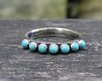 Turquoise Engagement Band, December Birthstone Ring, Half Infinity Band, Turquoise Eternity Band Ring, Propose Ring, Daily Use Gift for Her