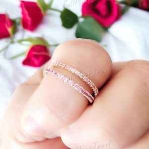 Pink Tourmaline Pebble Ring – 925 Sterling Silver or 14K Gold Wedding Band – Full Eternity Dainty Promise Ring – Vintage Tourmaline Jewelry