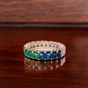 Multi-Stone Eternity Band, 14K Gold or Silver, Sapphire Emerald Topaz Citrine Ring, Full Eternity Stacking Band, Birthstone Gift for Her