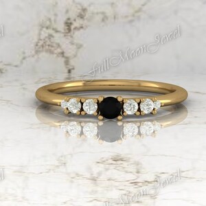 Black Onyx and Cubic Zirconia Ring - Unique Proposal Ring - Women&#39;s Black Stone Jewelry - Elegant and Timeless Design