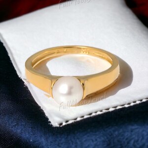 Pearl Ring, Women&#39;s Pearl Engagement Ring, 14K Solid Gold Freshwater Dainty Promise Ring, Anniversary Gift, June Birthstone Ring