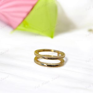 Women&#39;s Milgrain Ring Guard 925 Sterling Silver, Wedding Enhancer Ring, 14K Yellow Gold Finish, Plain Ring Jacket Gift for Her