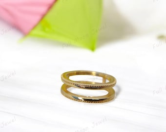 Anillo con protección milgrain para mujer en plata de ley 925, anillo para bodas, acabado en oro amarillo de 14 quilates, regalo para ella.