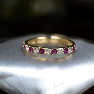 Ruby Zircon Half Eternity Band, 925 Silver Sterling Ring, Red Stone Engagement Band, Bridesmaid Ring, Wedding Gift for Women