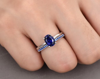 Blue Sapphire Ring Set, 925 Silver Sterling Ring, September Birthstone Ring, Blue Theme Jewelry Set, Gift for feonsay, Women's Ring Sets