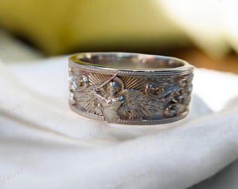 Michael Archangel Ring, 925 Sterling Silver St. Michael Ring, Handcrafted Religious Men's Ring, Christian Faith Gift, Warrior Statement Band