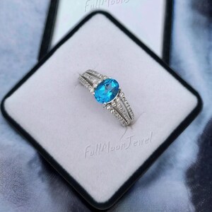 London Blue Topaz Ring, Genuine Topaz with CZ Ring, 925 Sterling Silver, Dainty Promise Ring, Anniversary Ring for Women