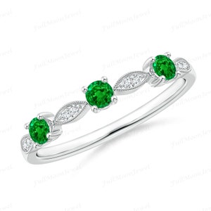 Emerald CZ Eternity Band, 925 Sterling Silver or 14K Gold, May Birthstone Ring, Green Stacking Band, Wedding Anniversary Gift for Her