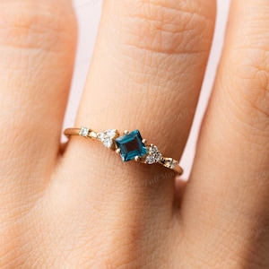 London Blue Topaz Ring, 925 Sterling Silver, Square Cut Topaz Ring, Minimalist Engagement Ring, November Birthstone, Gift for Her