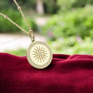 Vergina Sun Necklace in 14K Gold | Macedonian Star Pendant | Ancient Greek Jewelry | Solid Gold Heritage Charm | SymbolicGreek Disc Necklace