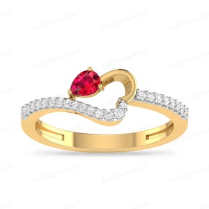 Ruby Engagement Ring | 14K Gold Heart or Pear Cut Ring | Filigree Vintage Style | CZ Halo Bridal Jewelry | Promise Gift for Her