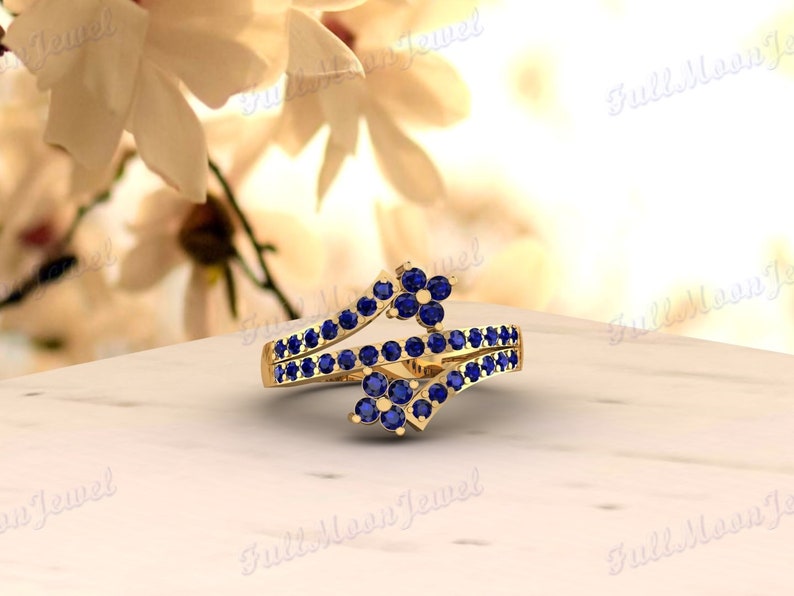 Blue Sapphire Ring, 14K Gold Sapphire Ring, 925 Sterling Silver Infinity Art Deco Bridal Promise Ring Gift For Love, Handmade Gemstone Ring image 4