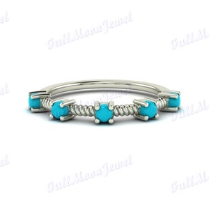 Turquoise Wedding Band - Stacking Silver Band - Turquoise Half Eternity Band - Art Deco Dainty Band - Anniversary Gift For Her