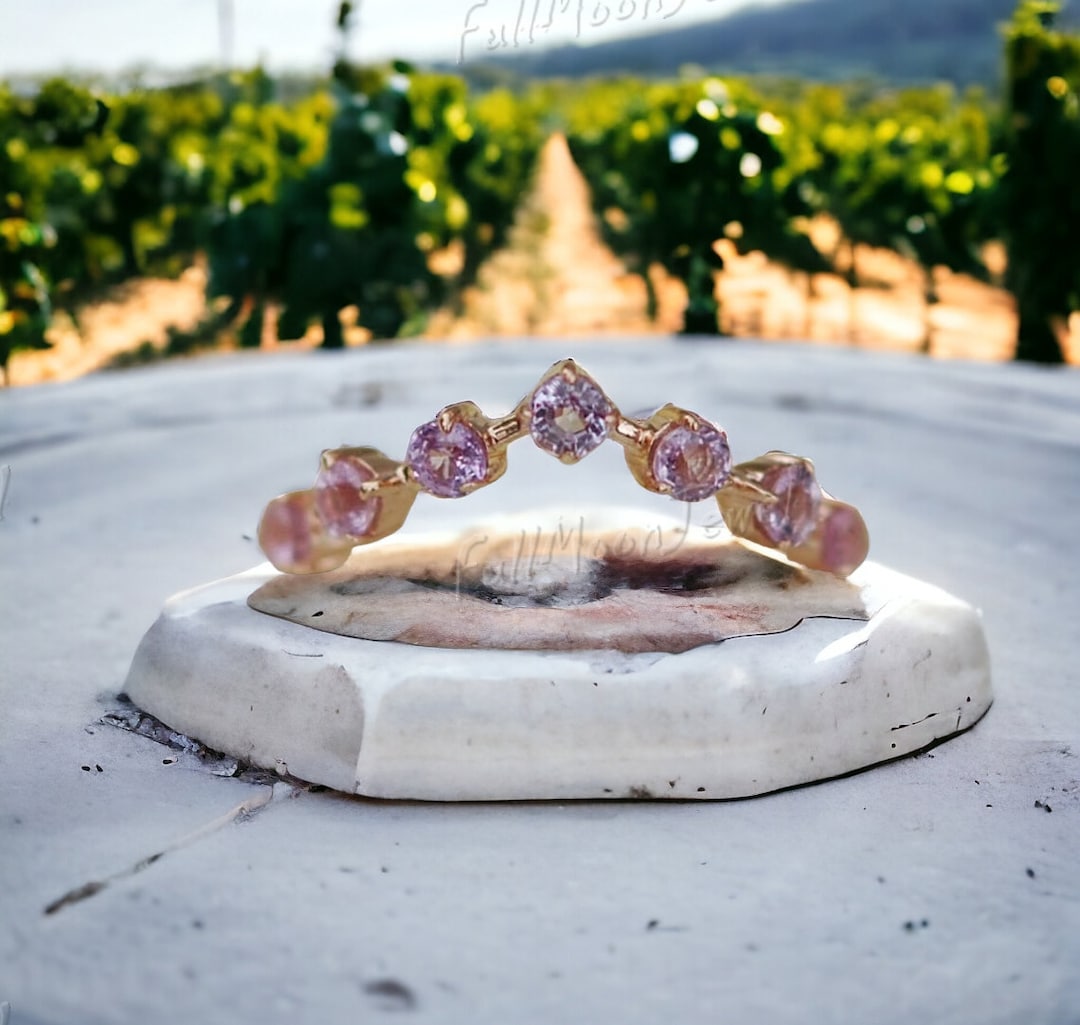 Banda de bodas de plata de ley de zafiro rosa Anillo de propuesta Joyeria de disenador Regalo de cumpleanos Banda de ley 925 Etsy Espana