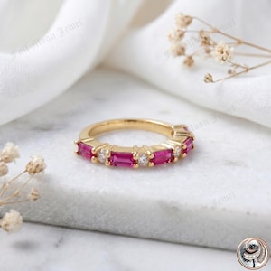 Ruby CZ Ring 925 Sterling Silver Baguette Half Eternity Stacking Band Womens Gift