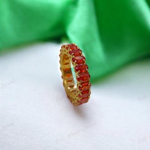 Orange Sapphire Full Eternity Band | 14K Gold Wedding Ring | Unique Anniversary Band for Her | Alternative Bridal Ring | Stacking Band
