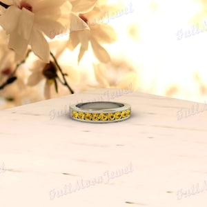 Citrine Half Eternity Wedding Band – Yellow Gold Plated Silver Ring – Stackable November Birthstone Band – Citrine Engagement Gift for Her