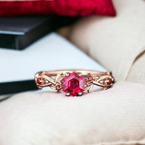 Ruby Gemstone with CZ Band - 925 Sterling Silver July Birthstone Ring - Elegant Proposal & Engagement Ring for Her