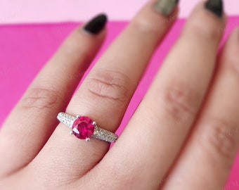 Radiant Ruby: 925 Sterling Silver Ring with Ruby and Cubic Zirconia - July Birthstone Jewelry, Perfect Gift for Women